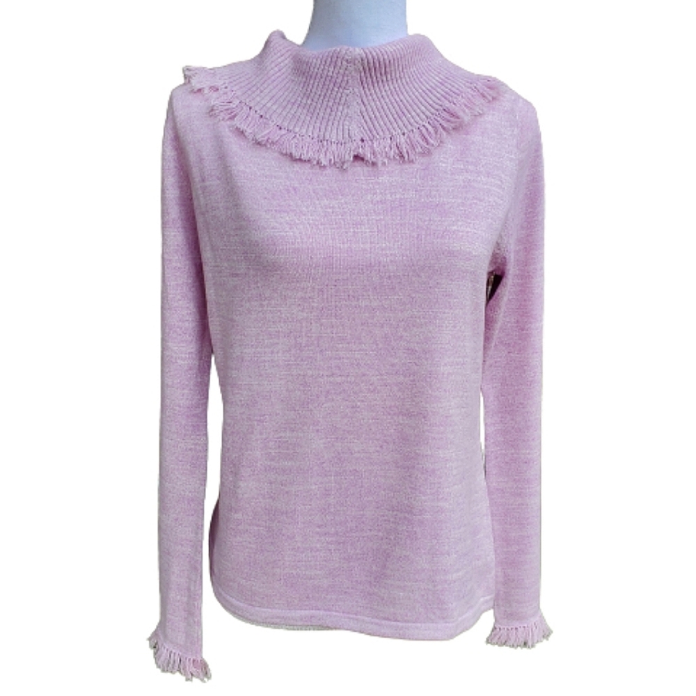 J. Jill Pink Fringed Cowl Neck Sweater